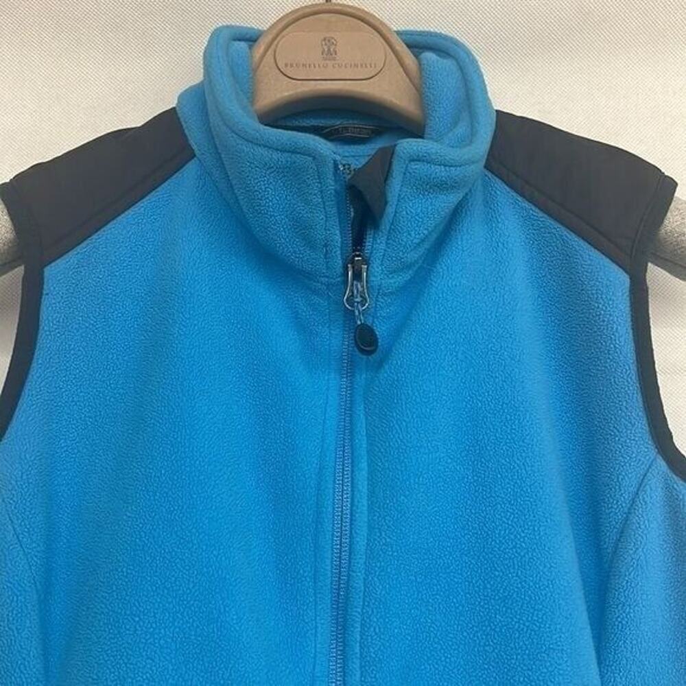 womens Sz Small L.L. bean blue black zip up fleece sleeveless coat vest - Picture 3 of 5